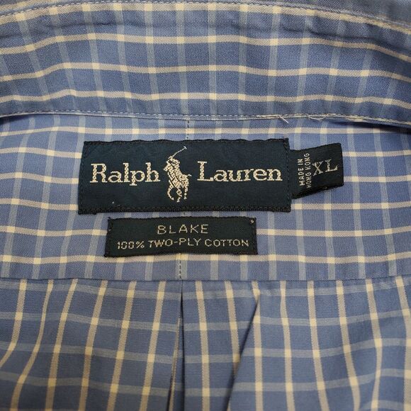 Ralph Lauren Shirt Men's Checkered Blue Size XL Long Sleeve Button Down Blake - Picture 11 of 12